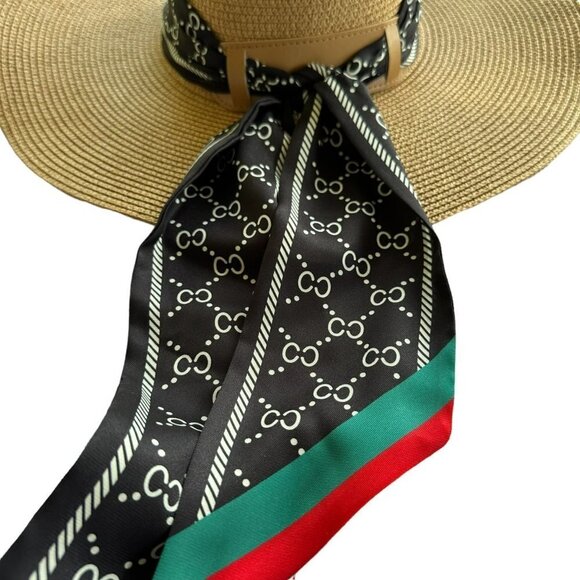 Odiva Summer Hat Khaki Stripe Pattern Band Straw Sun Hat - Picture 13 of 16